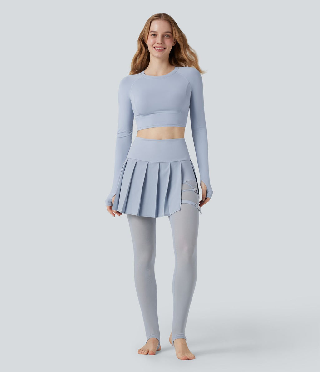 Legging à jupe étrier danse Breezeful™ 2-en-1 taille haute plissé résille contrastante séchage rapide avec poches