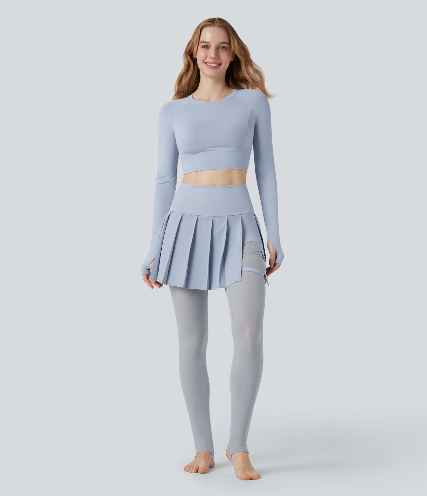 Legging à jupe étrier danse Breezeful™ 2-en-1 taille haute plissé résille contrastante séchage rapide avec poches