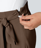 Pantalon Tailleur Large Fluide Taille Haute Fermeture Éclair Invisible