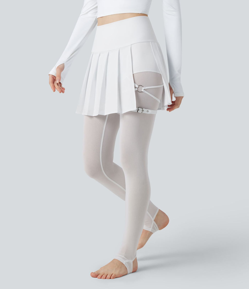 Legging à jupe étrier danse Breezeful™ 2-en-1 taille haute plissé résille contrastante séchage rapide avec poches