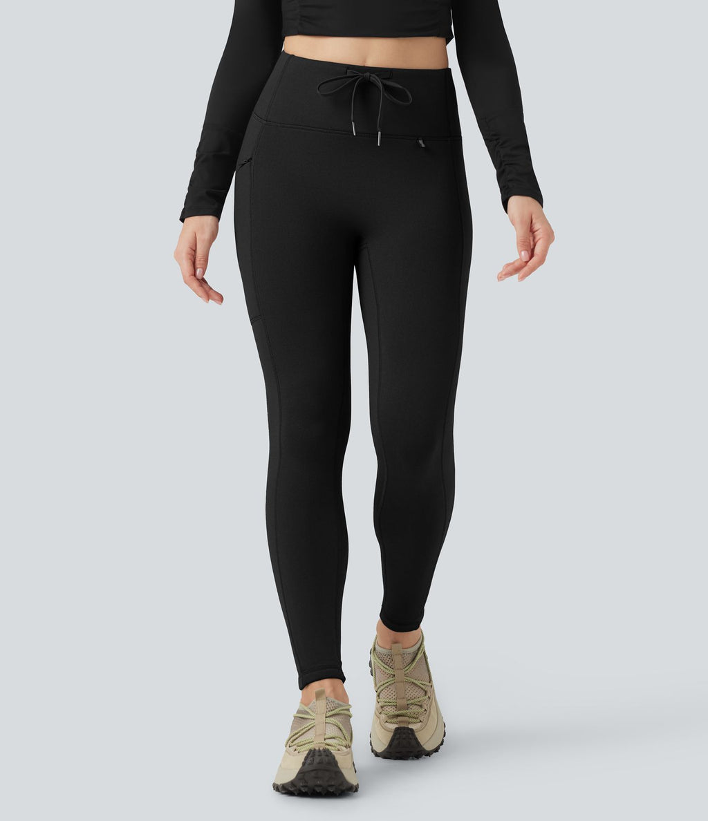 Legging de randonnée 7/8 en molleton taille haute avec cordon et poche