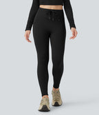 Legging de randonnée 7/8 en molleton taille haute avec cordon et poche
