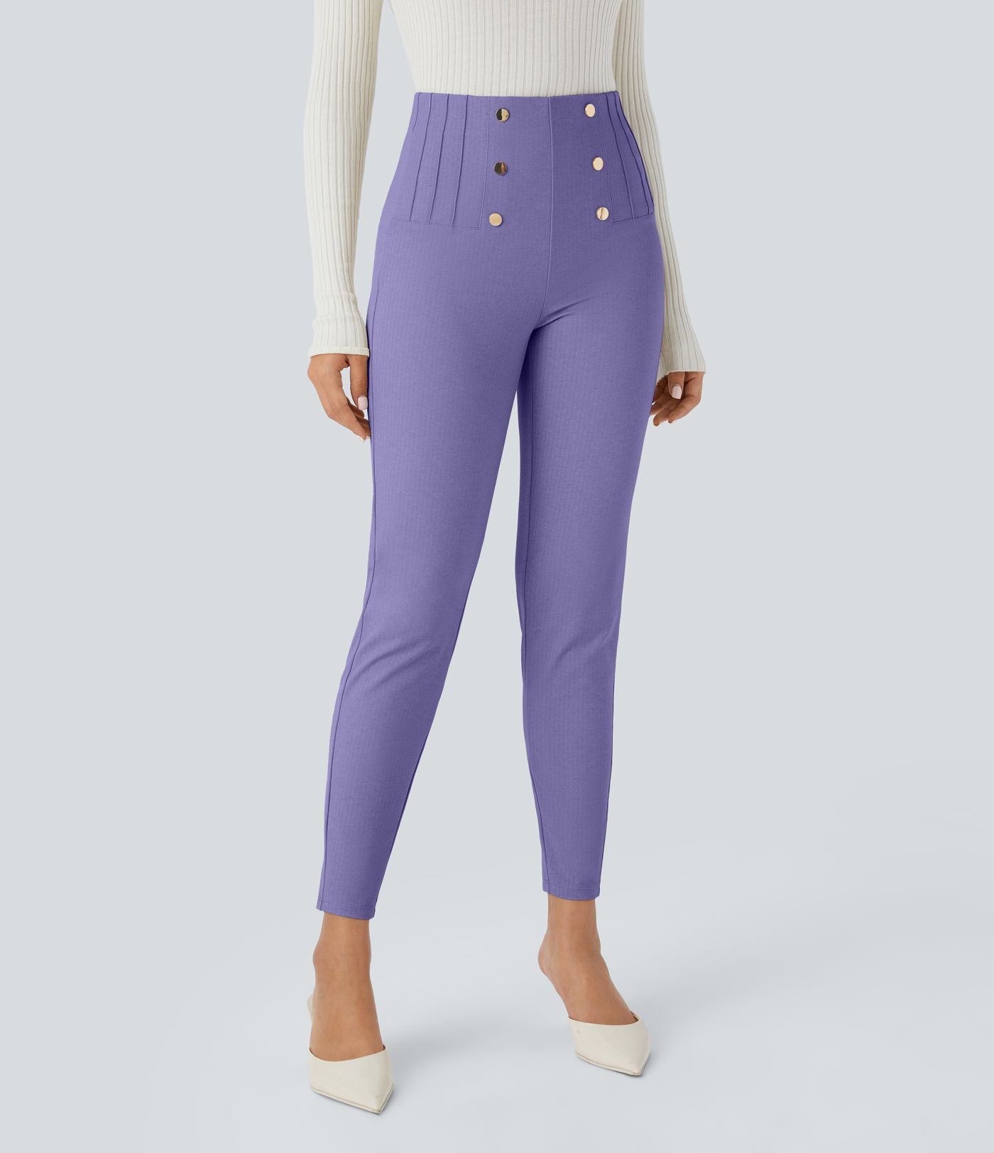 Pantalon tailleur skinny gainant taille haute à chevrons avec poches arrière zippées décoratives