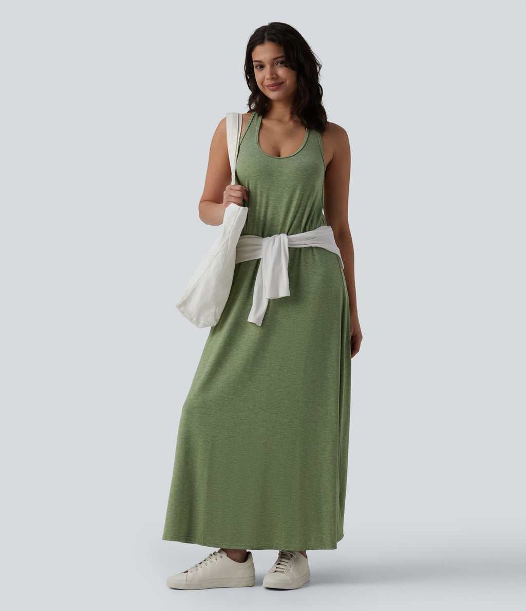 Robe longue fluide casual col U