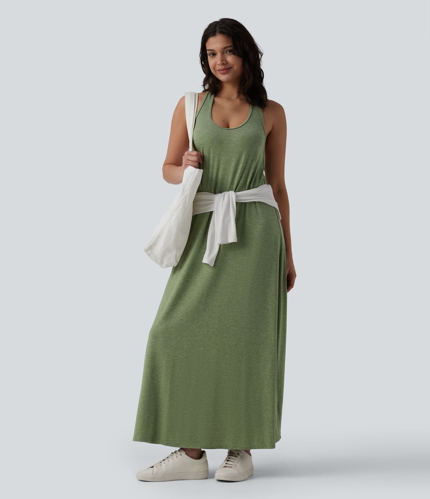 Robe longue fluide casual col U