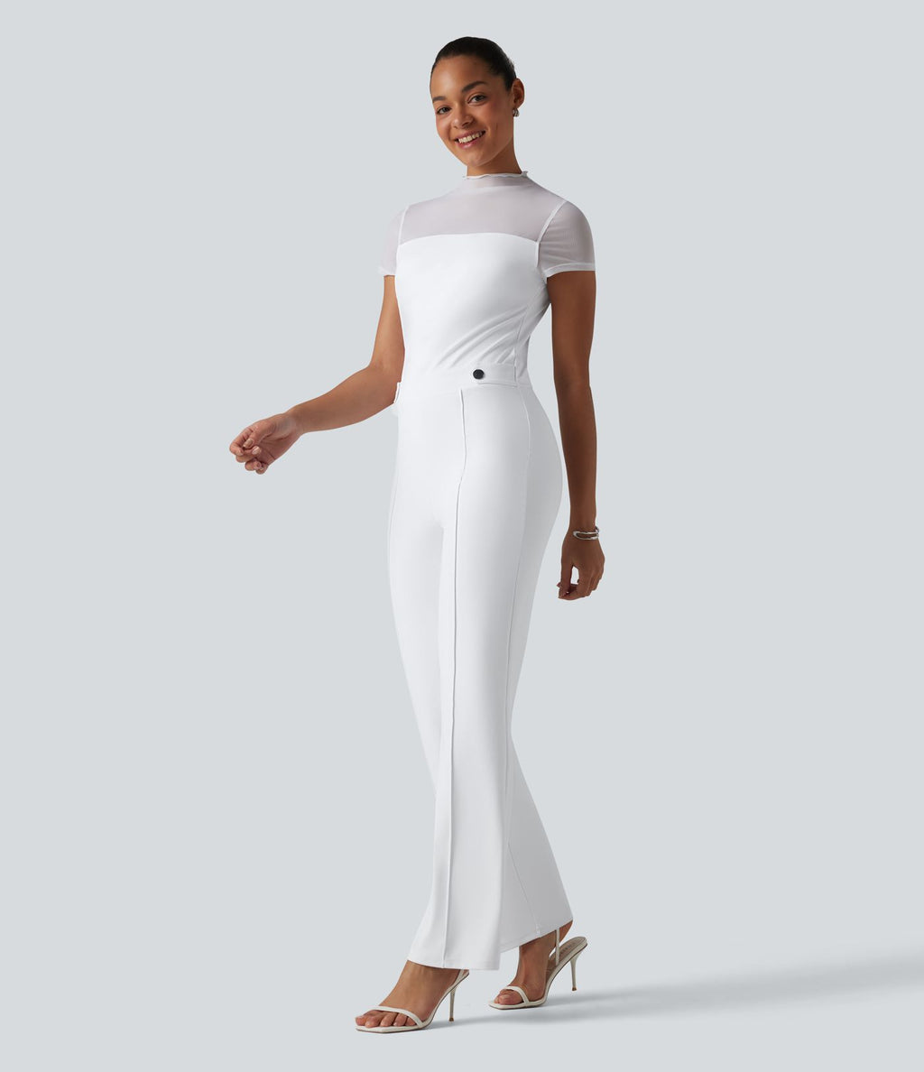 DayStretch Combinaison col rond à manches courtes avec empiècements en mesh contrasté – Édition Easy Peasy