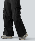 Pantalon cargo bootcut de sport taille mi-haute avec fronces et liens et poches