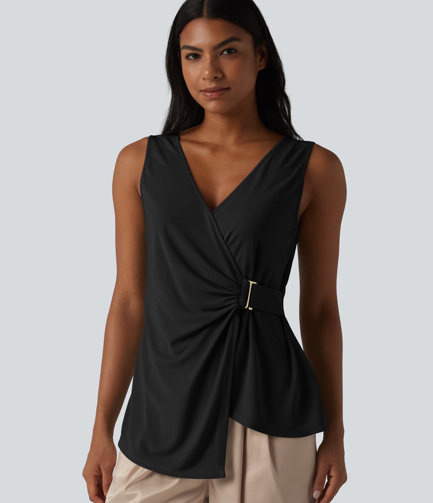 Chemise casual sans manches col V ourlet asymétrique