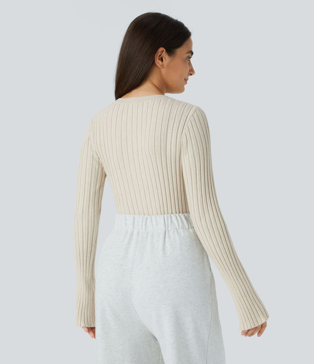 Pull Décontracté à Col Rond, Manches Longues et Volants