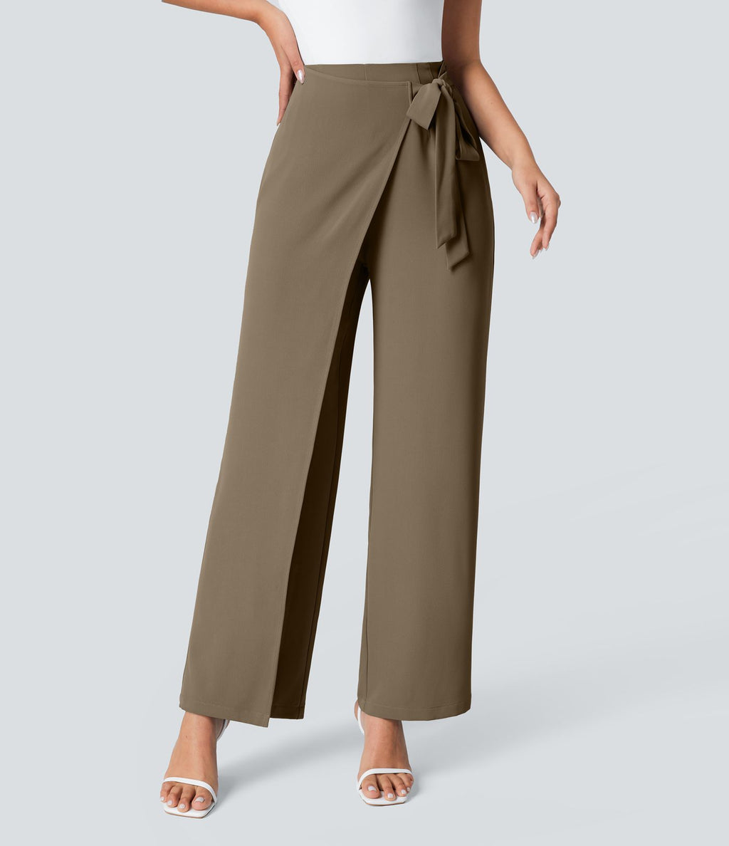 Pantalon Tailleur Large Fluide Taille Haute Fermeture Éclair Invisible