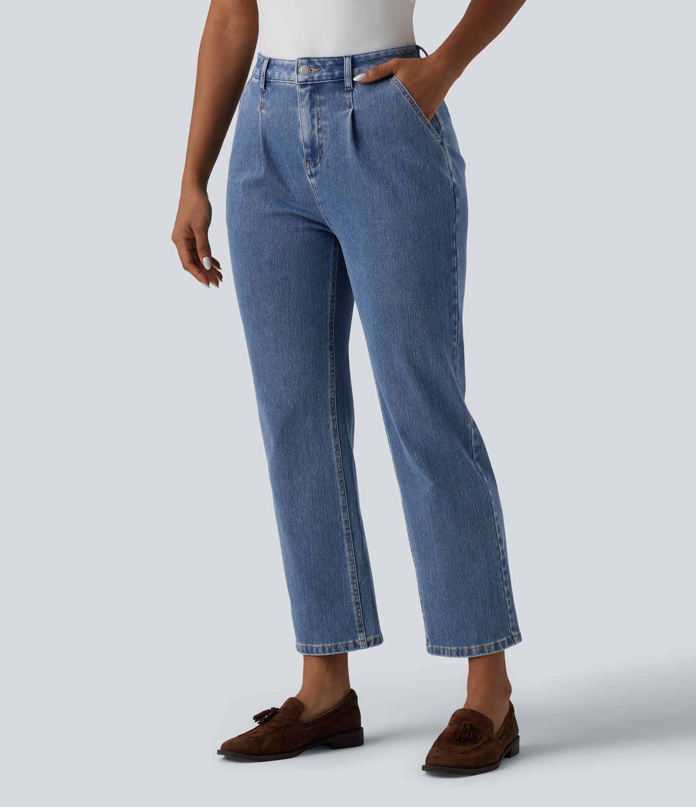Halara Flex™ Jean droit casual 7/8 taille haute avec poches