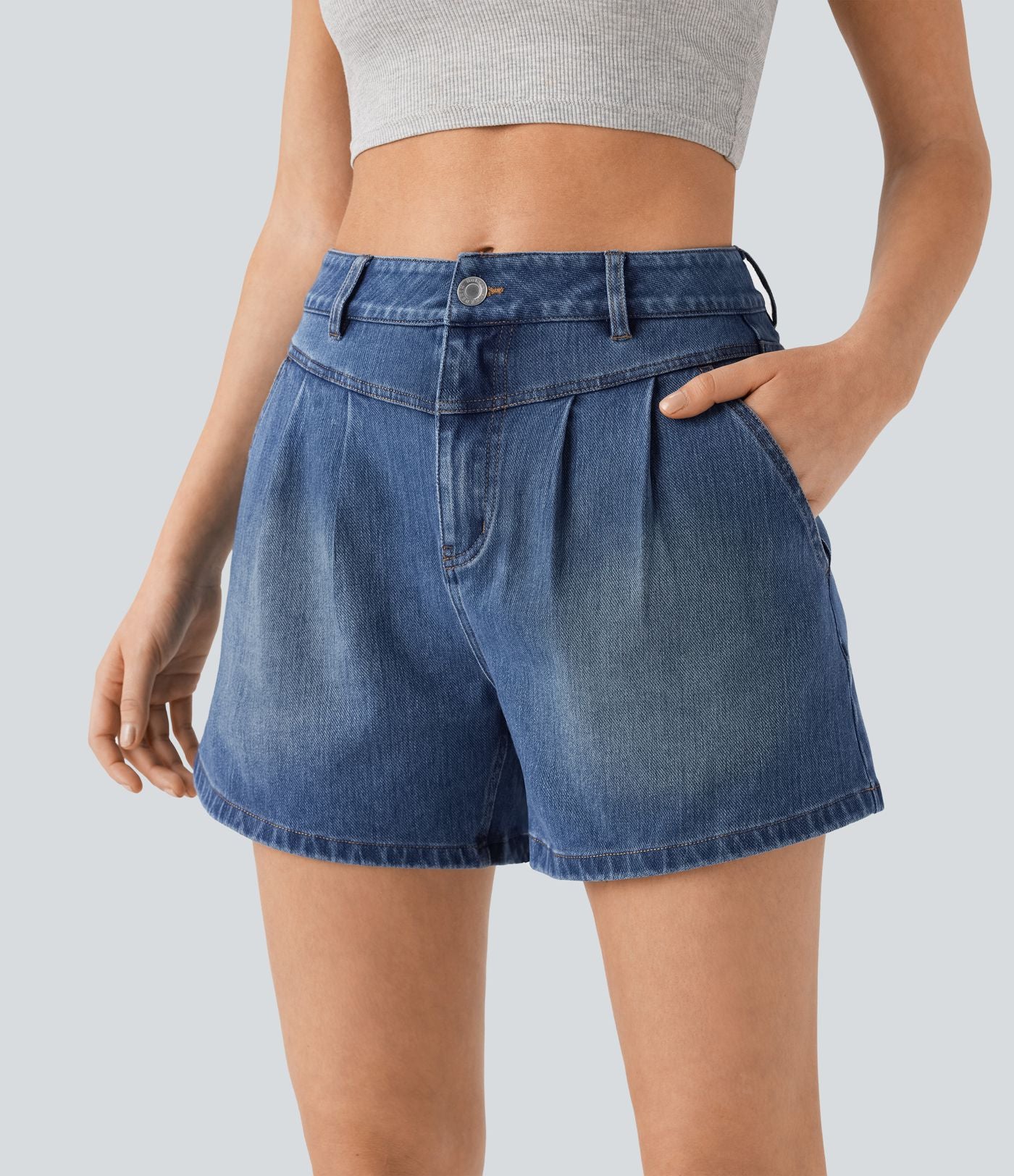 Halara Flex™ short décontracté taille haute en jean extensible délavé avec poches multiples