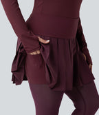 Legging-jupe grande taille à étriers de danse avec mesh contrastant plissé taille haute séchage rapide Breezeful™ et poches