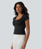 OneForm Haut de sport de yoga sans coutures col carré manches courtes soutien-gorge intégré