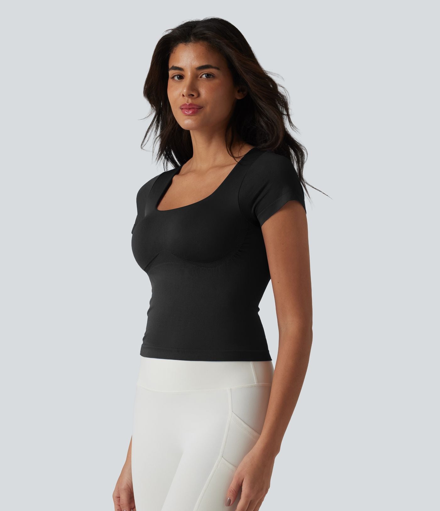OneForm Haut de sport de yoga sans coutures col carré manches courtes soutien-gorge intégré