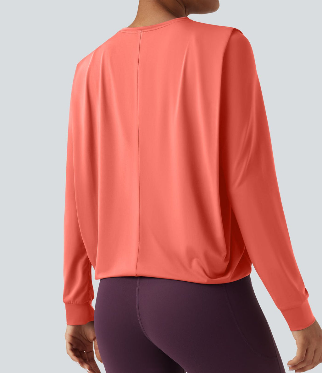 Haut de sport yoga col rond manches longues froncé - UPF50+