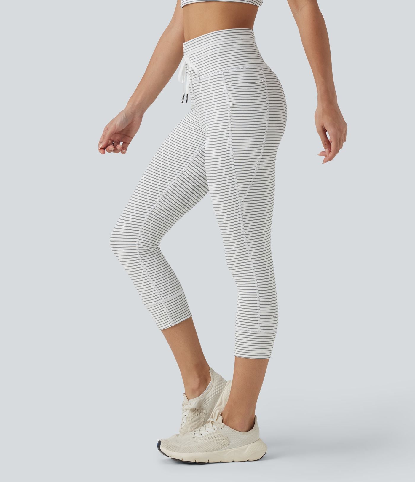Legging corsaire de yoga taille haute à rayures avec cordon de serrage et poches