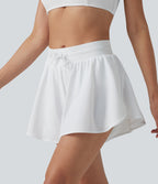 Short de bain 2 en 1 taille mi-haute ourlet arrondi fendu avec cordon de serrage et poches
