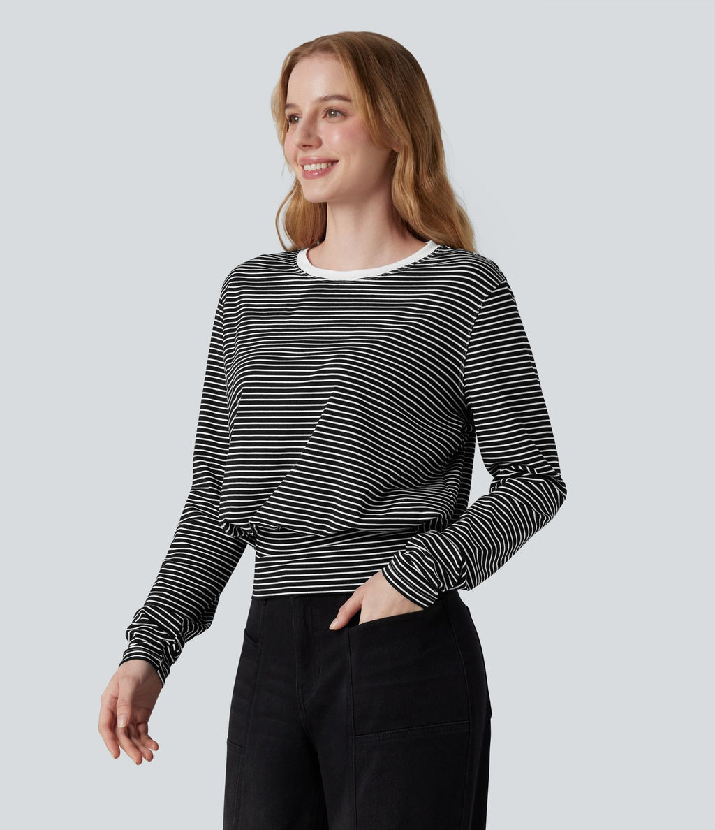 T-shirt rayé col rond manches longues
