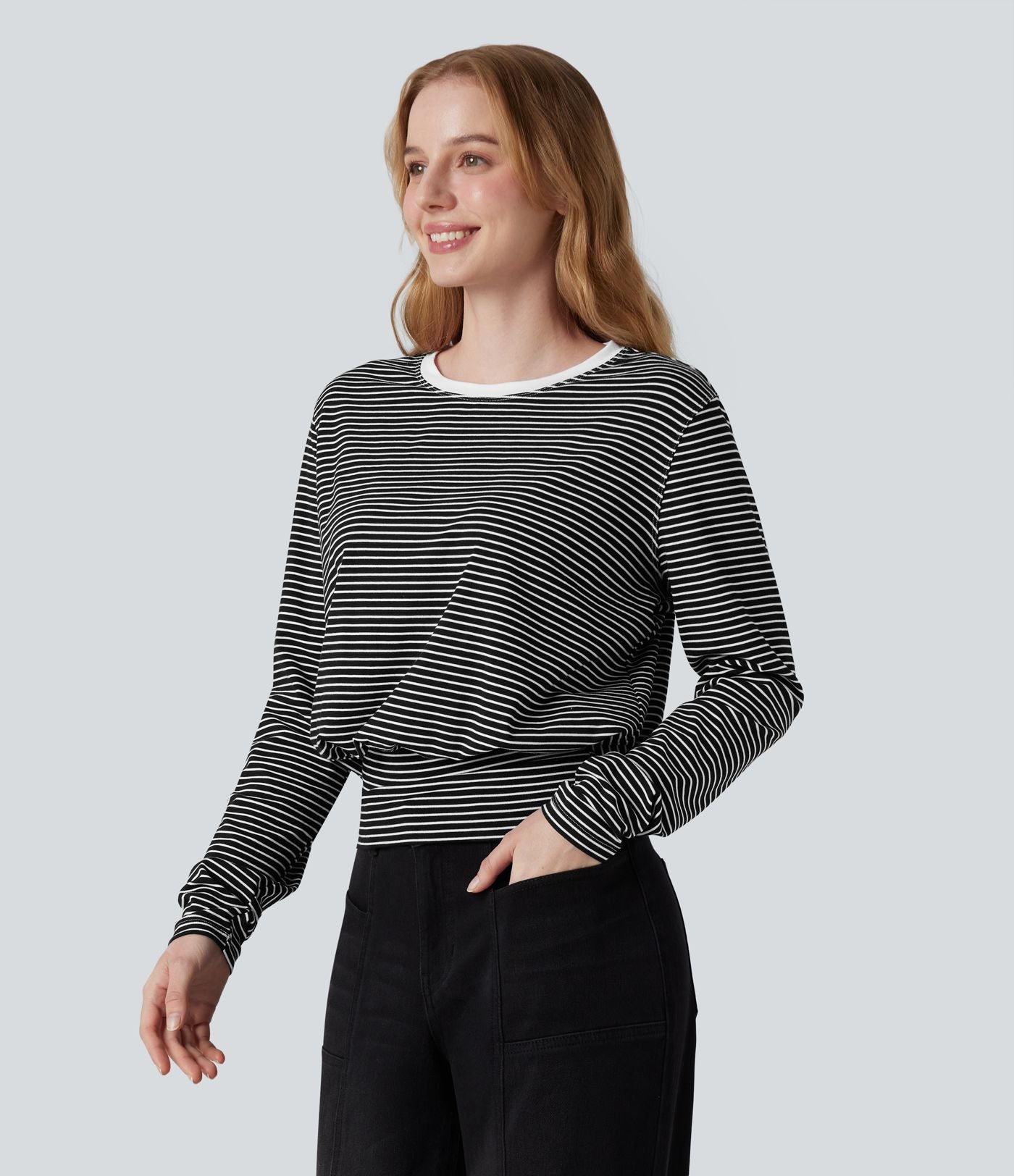 T-shirt rayé col rond manches longues