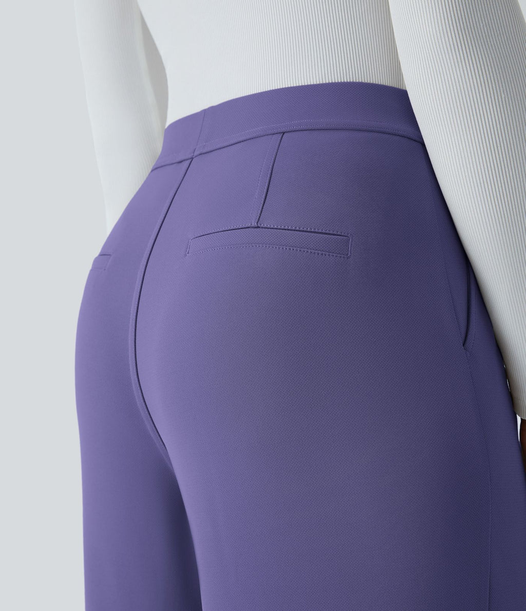 Halara Flex™ Pantalon Tailleur Droit à Taille Haute avec Pli Poches Latérales en Crêpe