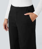 Pantalon chino coton jambes larges taille mi-haute avec poches