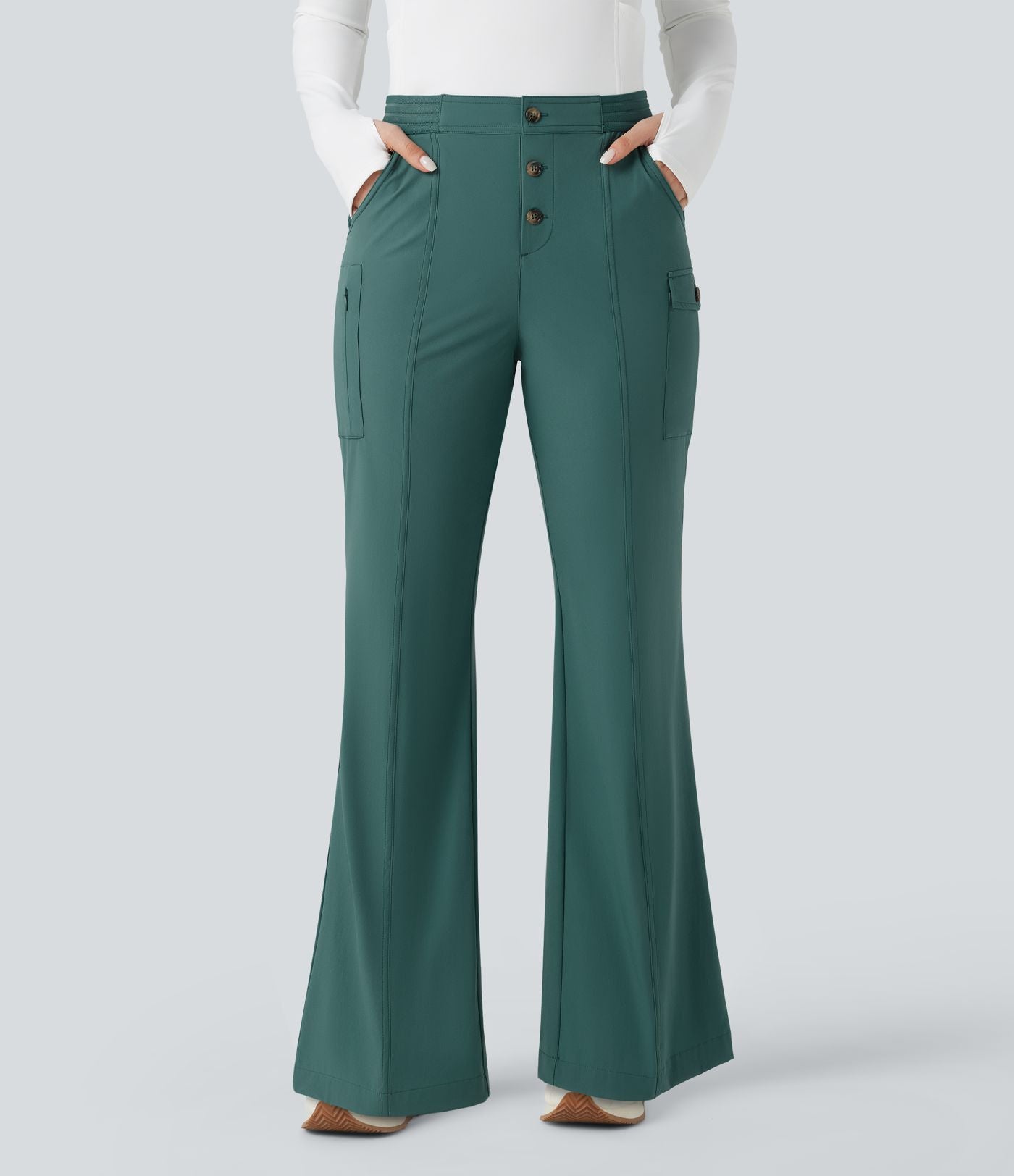 Pantalon de randonnée bootcut déperlant résistant à l'abrasion taille basse avec poches
