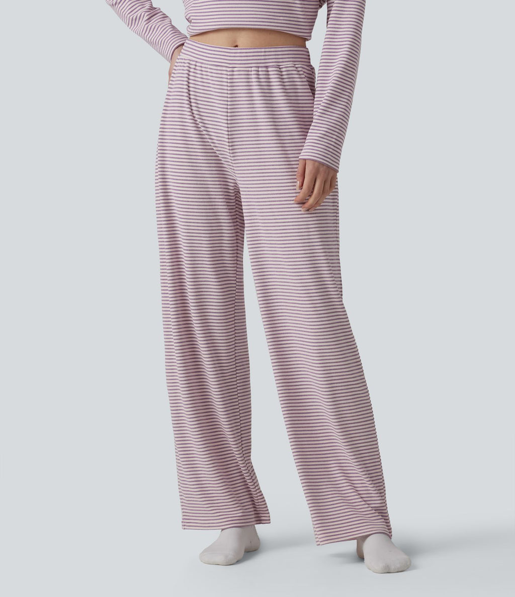 Pantalon de détente large rayé taille haute