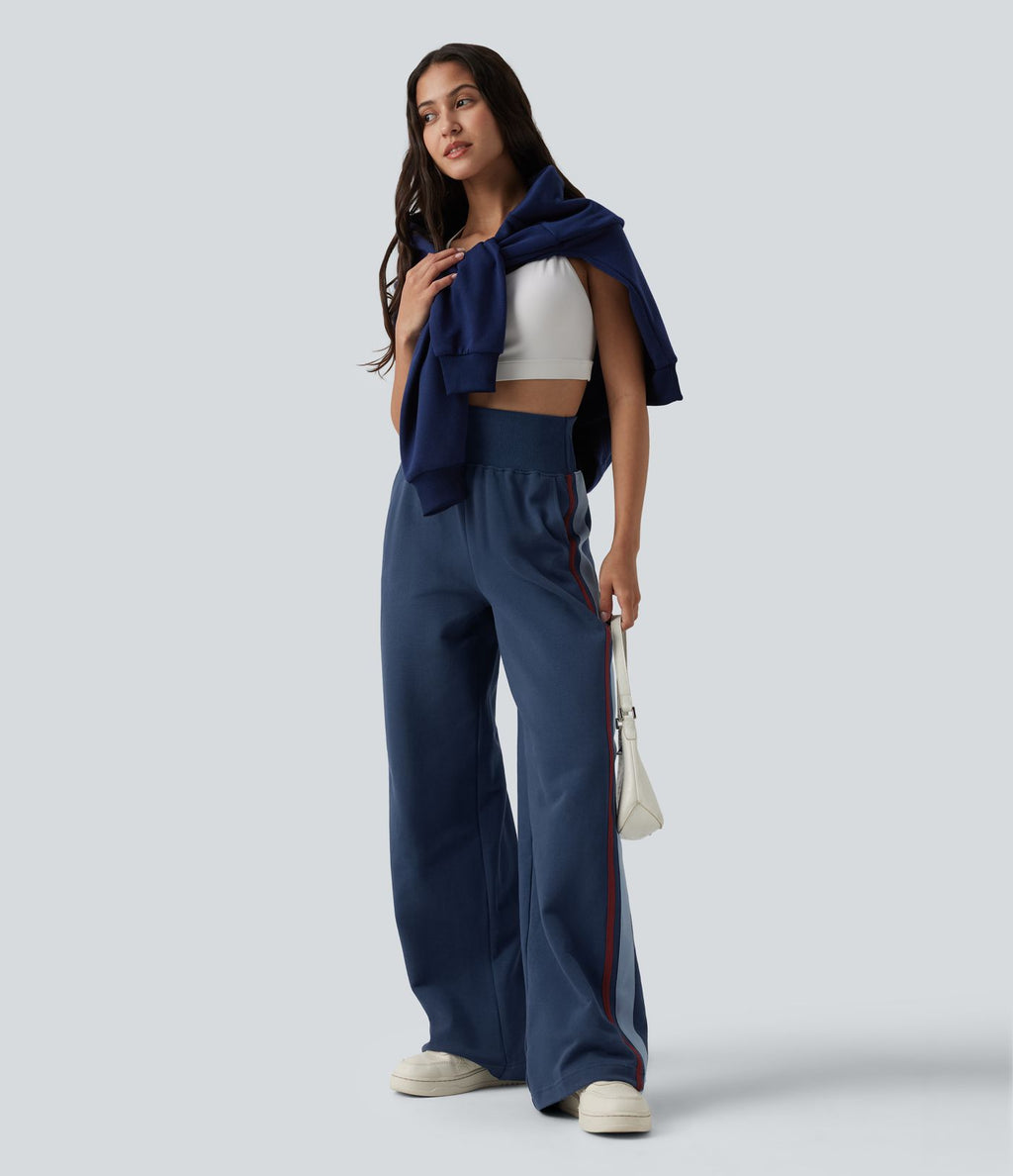 Pantalon de jogging casual coton large gainant à rayures taille haute avec poches