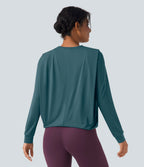 Haut de sport yoga col rond manches longues froncé - UPF50+