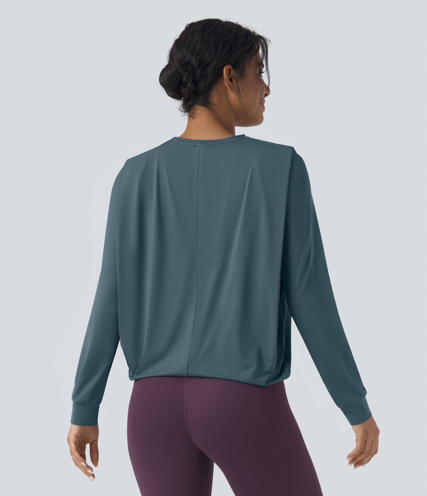 Haut de sport yoga col rond manches longues froncé - UPF50+