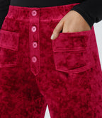 Pantalon Casual en Velours Taille Haute avec Bouton Multipoches Droites