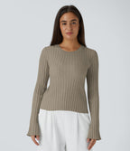 Pull Décontracté à Col Rond, Manches Longues et Volants