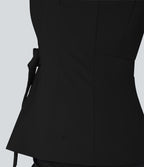 Veste short tailleur à col V, sans manches, portefeuille et ceinture