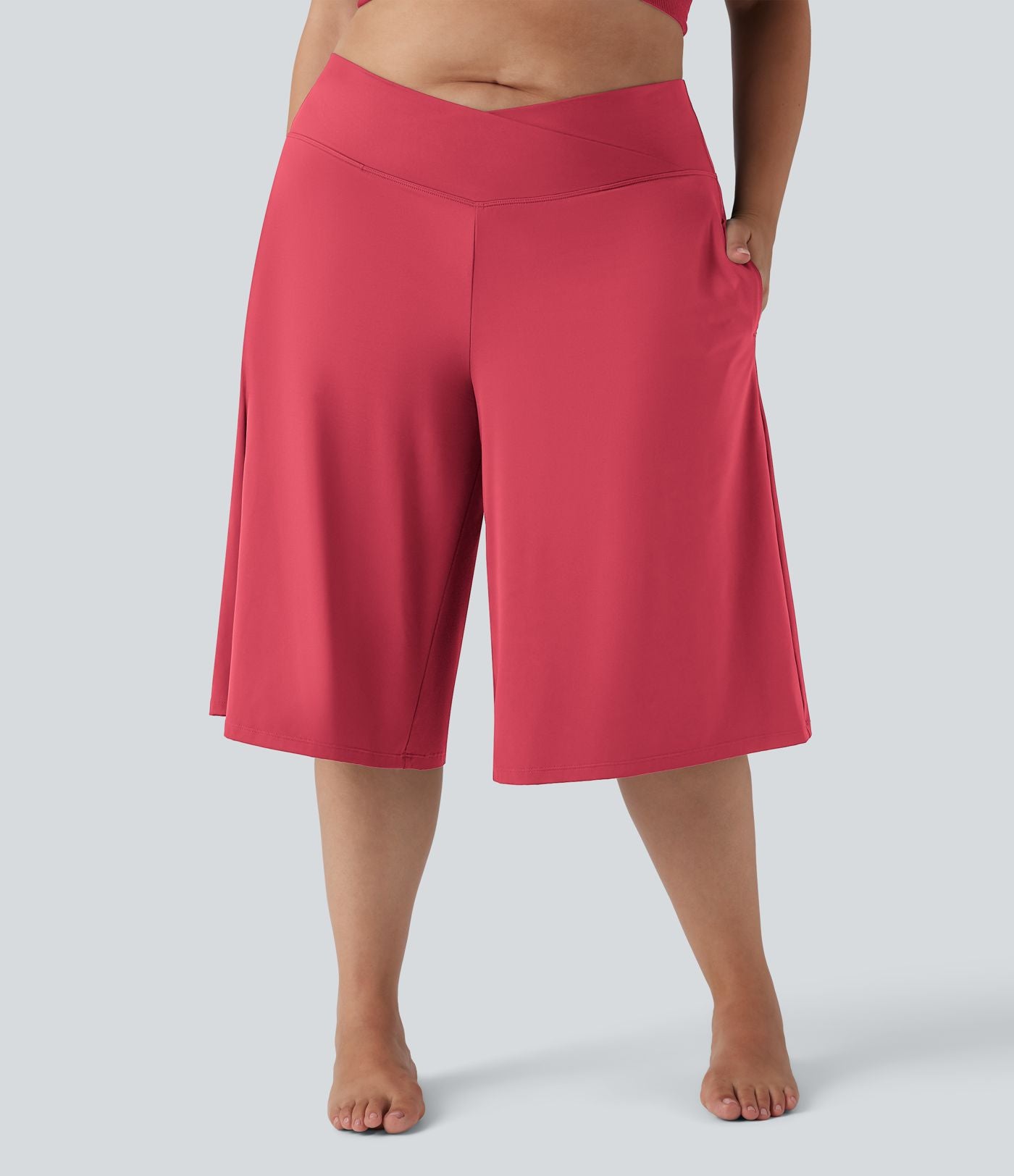 Pantalon corsaire grande taille large SoftlyZero™ Airy taille haute croisée effet frais InstantCool avec poches