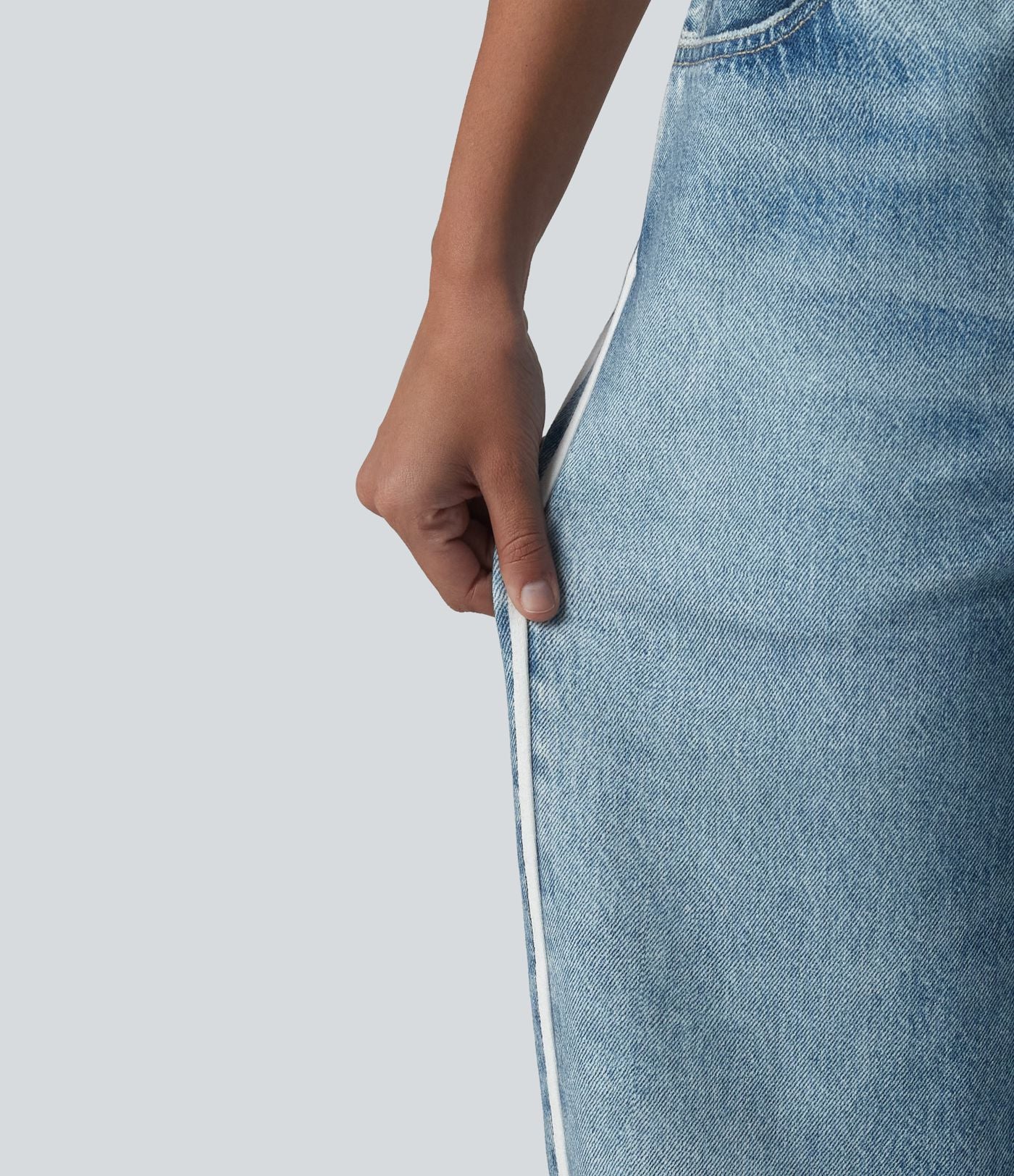 Jean de survêtement décontracté à rayures en tissu éponge français imprimé denim taille mi-haute avec poches