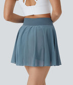 Jupe Casual Évasée Fluide 2 en 1 en Maille Contrastée Taille Haute Cordon de Serrage Poche Latérale