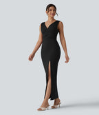 Robe maxi moulante col V avec soutien-gorge intégré