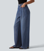 Jean large casual taille haute en lyocell avec poches