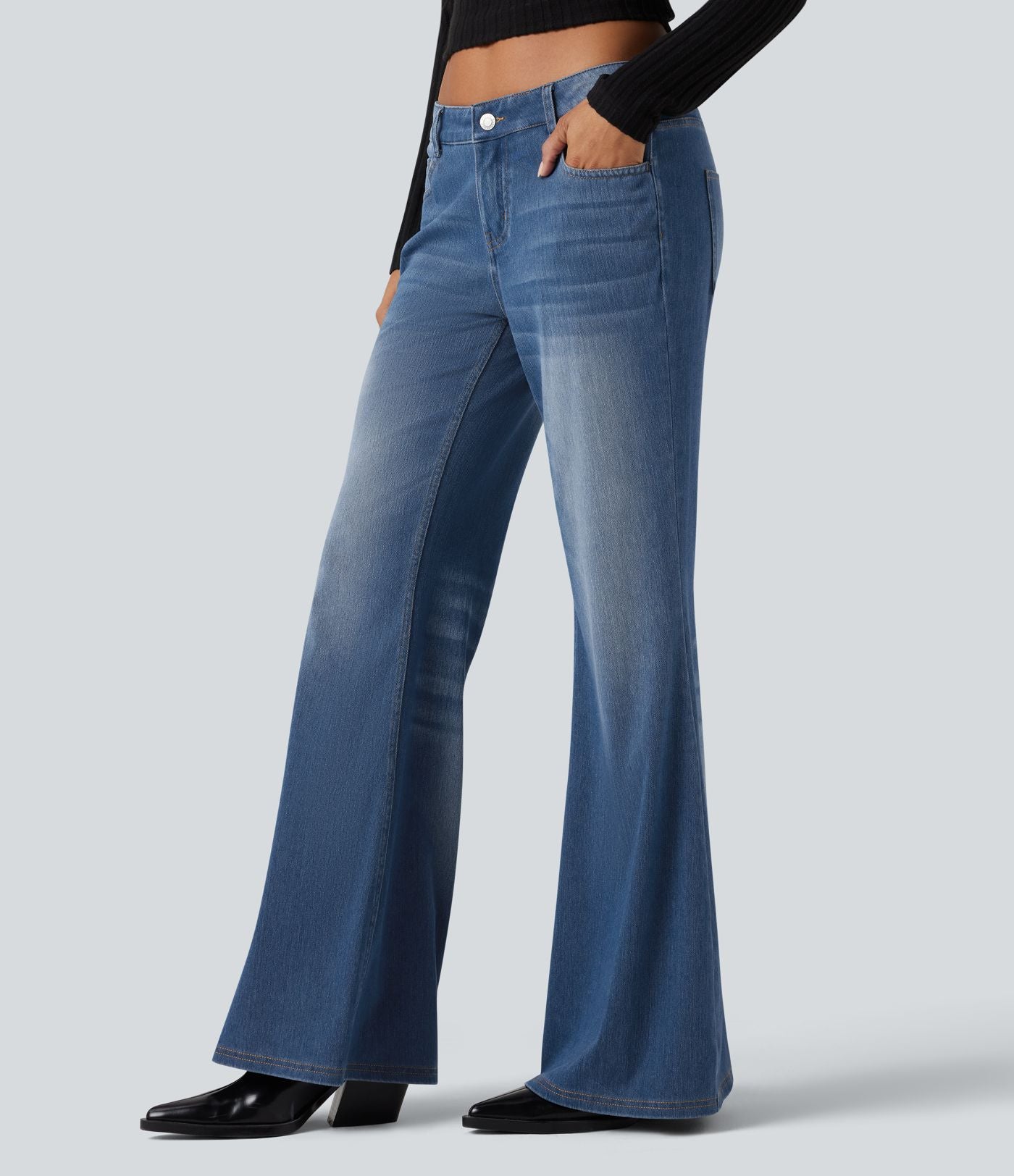 Halara Flex™ Jean évasé décontracté délavé taille basse avec poches