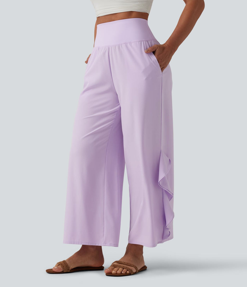 Pantalon large séchage rapide Breezeful™ taille haute à volants avec poches