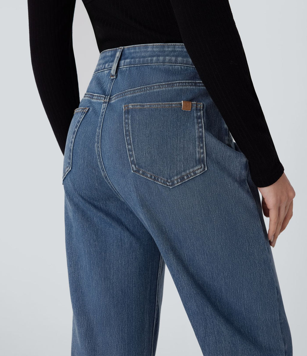 Halara Flex™ Jean droit extensible à taille haute avec bouton, fermeture éclair et poches multiples
