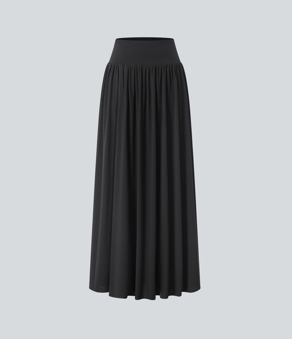 Jupe décontractée maxi fluide 2-en-1 taille haute avec fente