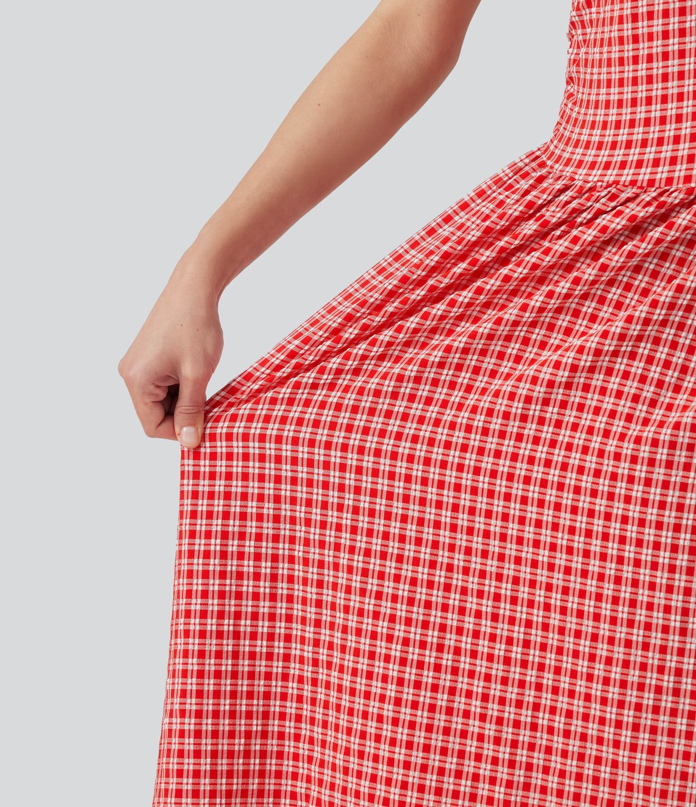 Robe midi décontractée à carreaux vichy, col bateau, sans manches, avec poches
