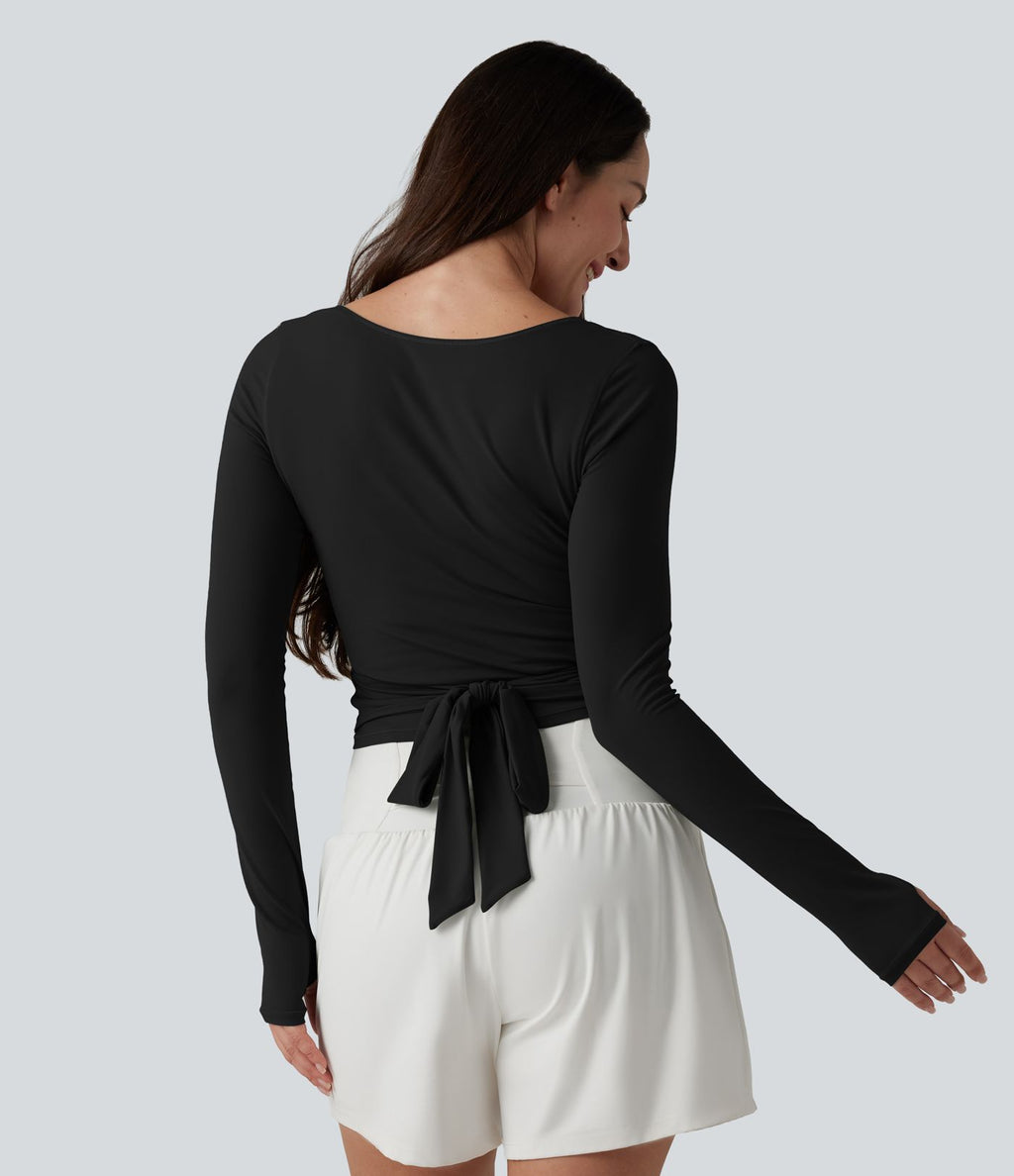Haut casual SoftlyZero™ cache-cœur à manches longues avec passe-pouces, protection solaire UPF 50+