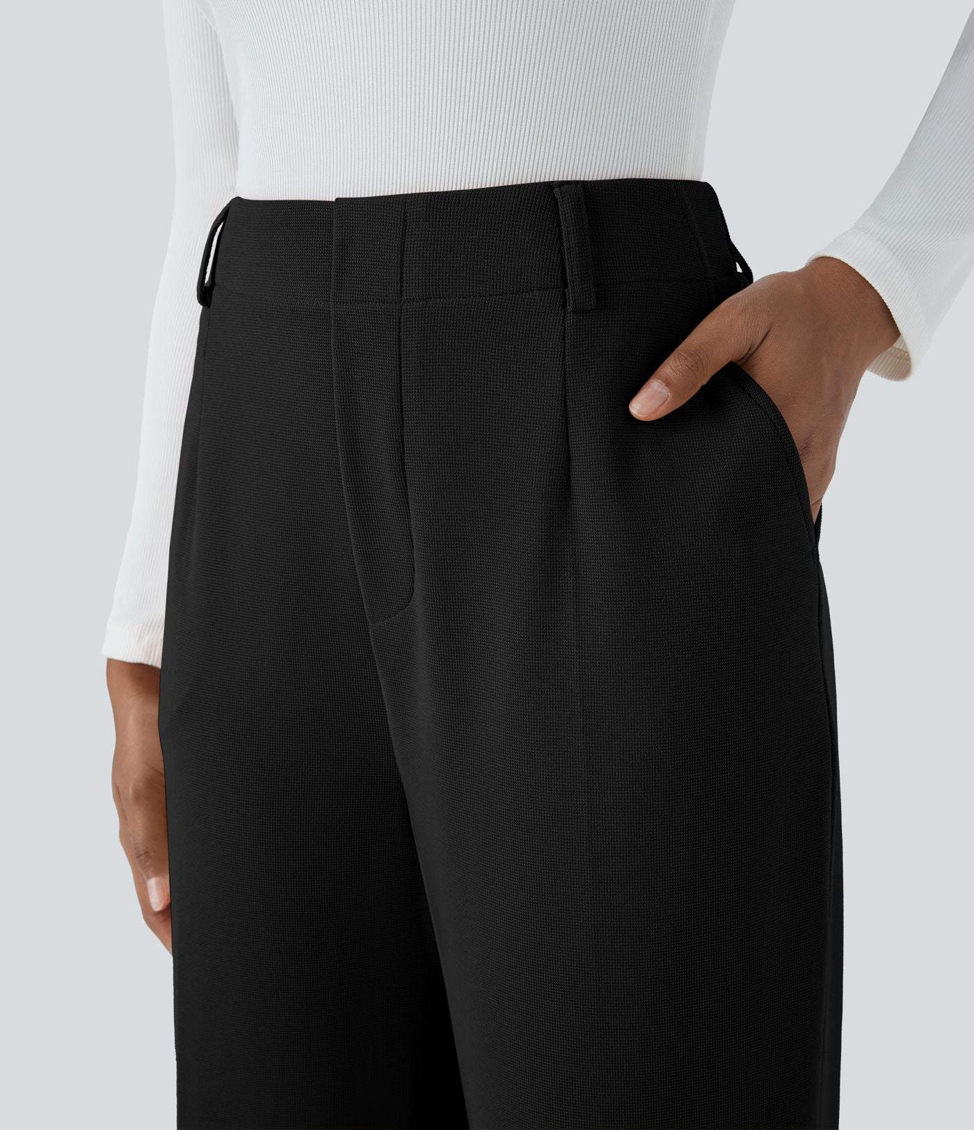 HalaraFlex™ Pantalon Tailleur taille haute en tissu gaufré avec poches latérales