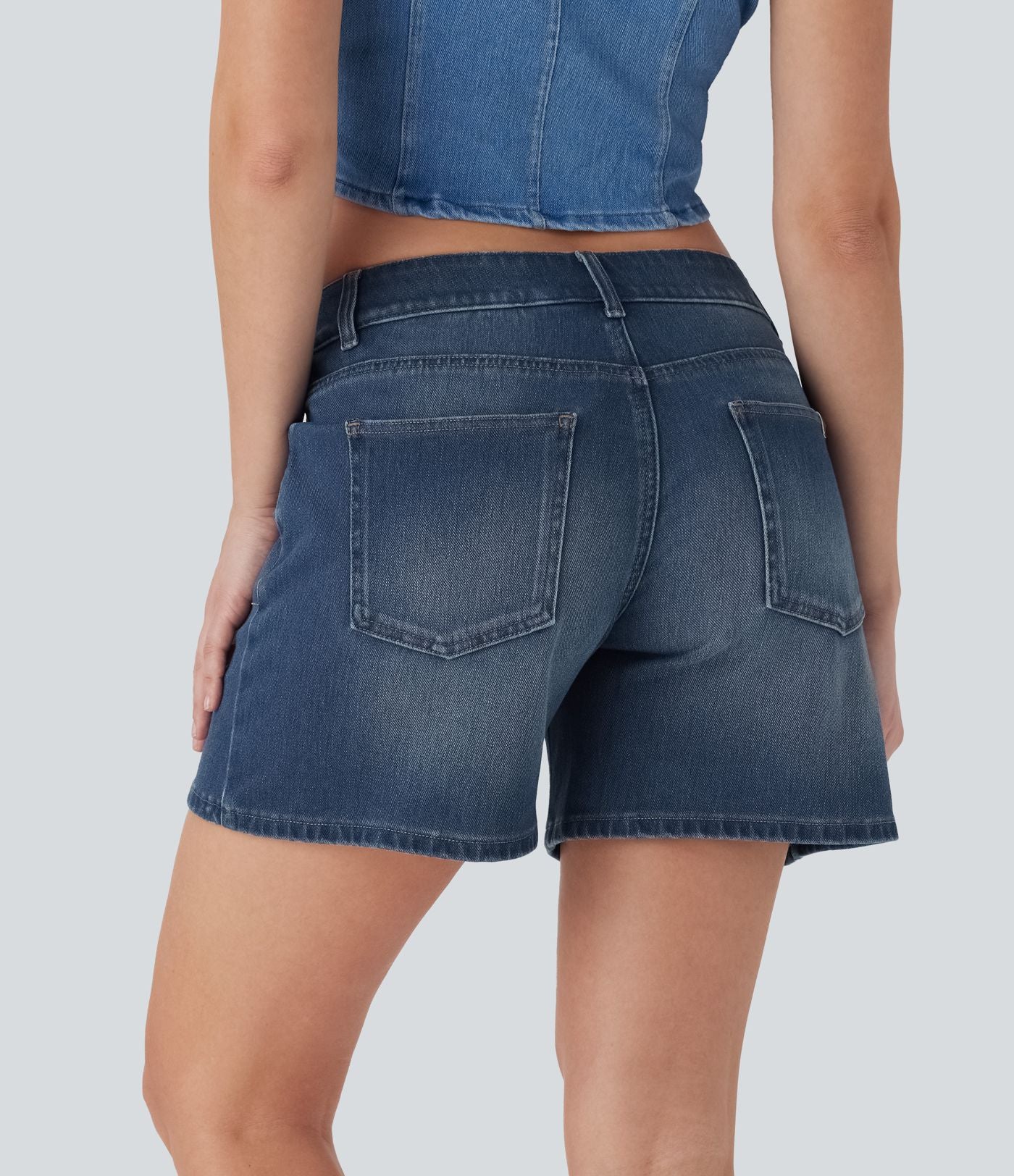 Short asymétrique en jean délavé Halara Flex™ taille basse à poches multiples