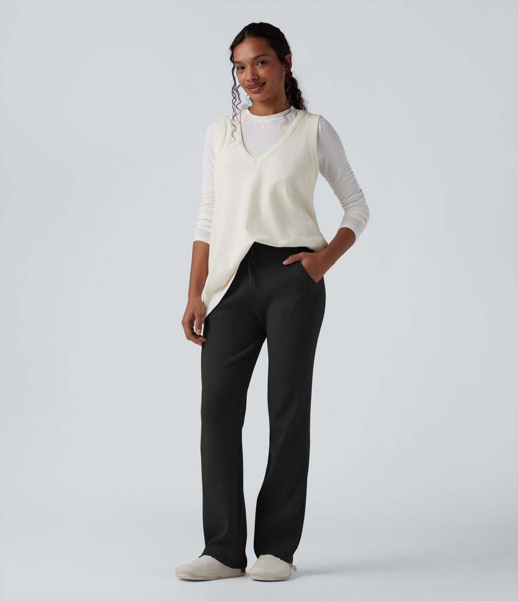 Pantalon de détente maille taille mi-haute avec cordon de serrage et poches