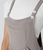Salopette Décontractée Gaufrée Plissée Poches Multiples Avec Boutons Bretelles Réglables