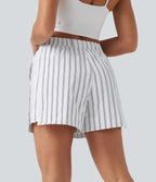 Short de tennis à rayures, taille haute, fente, 10 cm, à poches